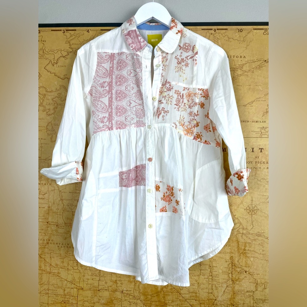 Anthropologie Maeve Long Sleeve Button Up Patchwork Print Top XSmall